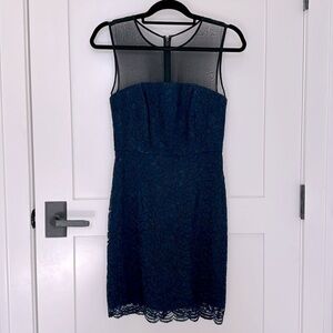Diane Von Furstenberg Cocktail dress, Size 2, navy blue lace with black